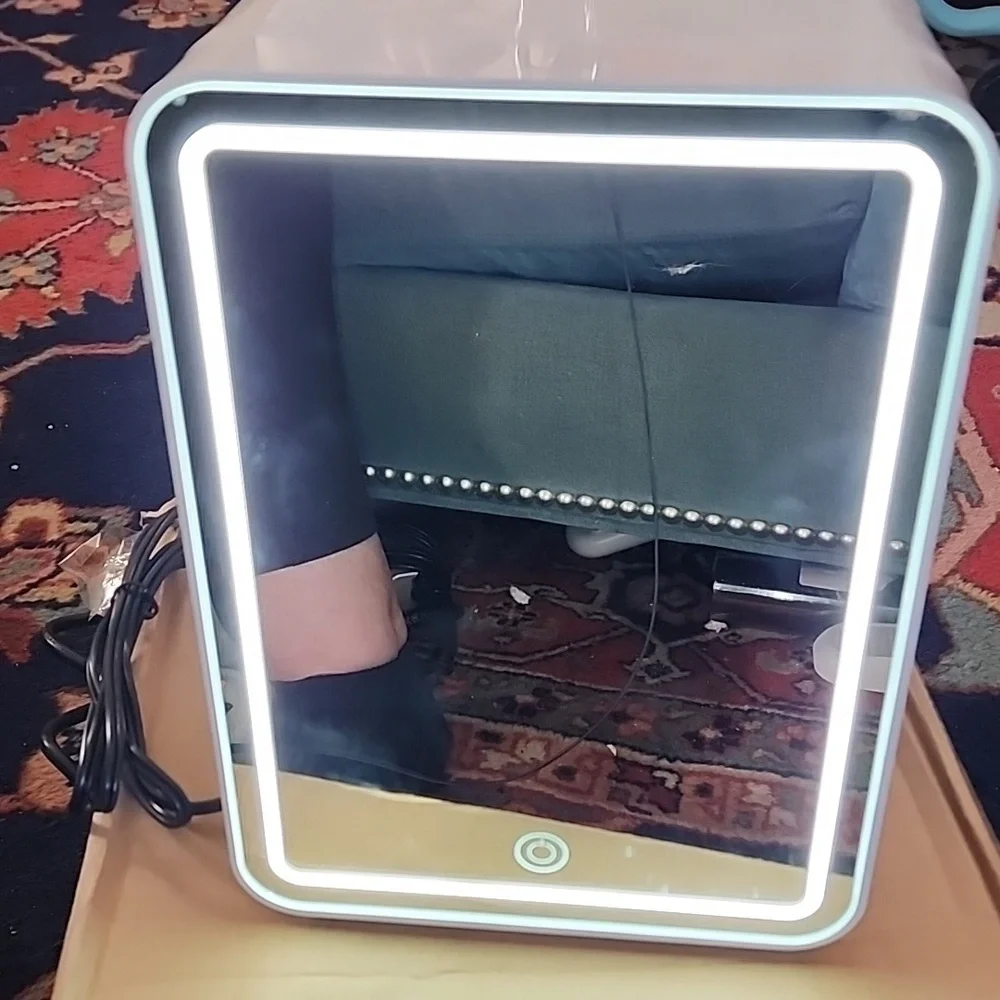 LED mirror Door Mini-fridge. AC power/DC power Cords. Works. For Cosmetics